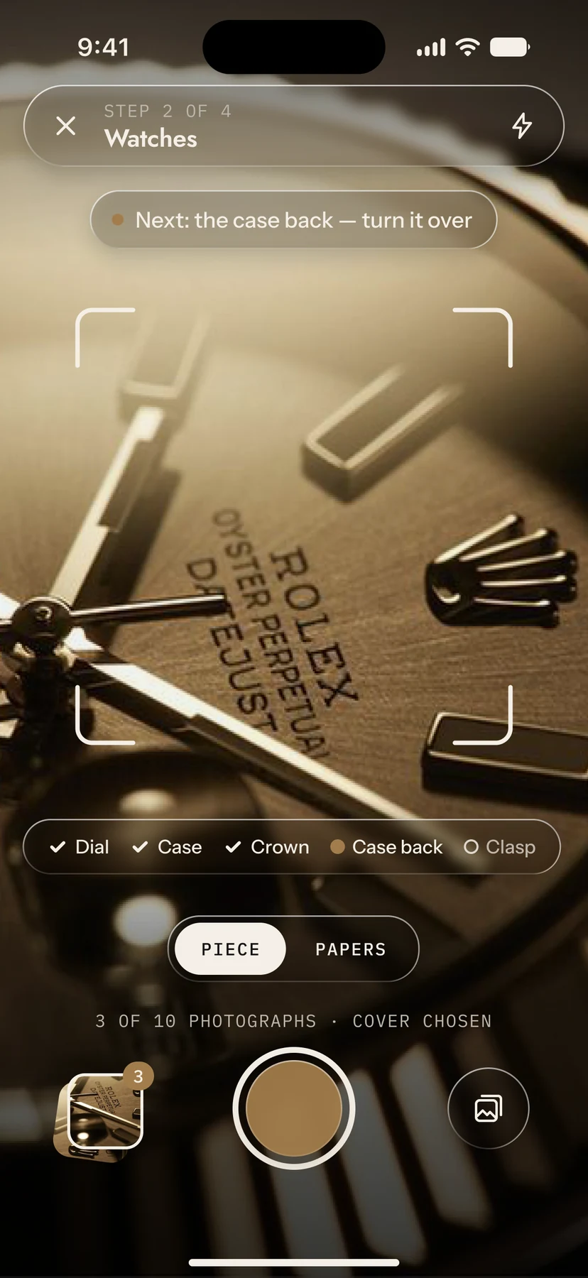 Guided capture in Mavin, step 2 of 4, for a watch
